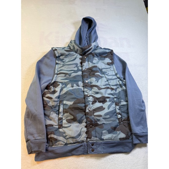 Overdrive Industries Other - Overdrive Industries Hooded Camo Jacket Mens XL Blue Quilted Puffer Vest Hybrid